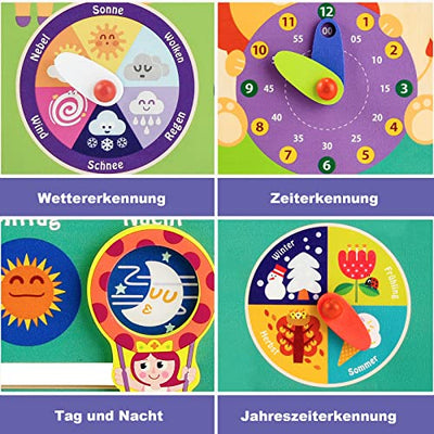 Lernuhr Kinder Holz Lernbrett Uhr Jahreszeiten Kalender Uhr Deutsche Sprache Holzspielzeug Lernspielzeug