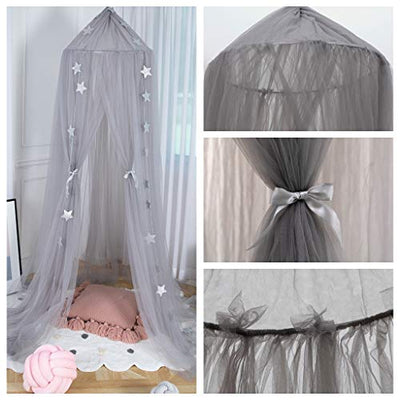 Children's Bed Canopy Baby Bed Canopy Princess Mosquito Net Nursery Playroom Decor Dome Premium Yarn Netting Curtains Grey