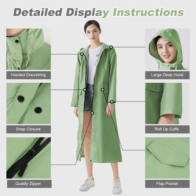 Long Raincoat Waterproof Rain Jacket Unisex Rain Poncho with Flap Pocket