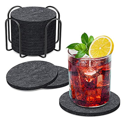 Felt Coasters Round for Glasses Set of 12, Glass Coasters in Dark Gray for Drinks, Bar, Cups