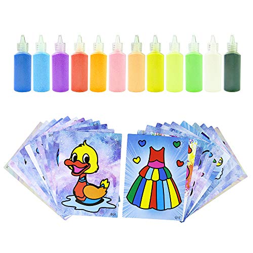 Packs Sand Painting Cards Art Kids Coloring DIY Paper Craft Kit with 12 Bottles Coloring Sand for Kids