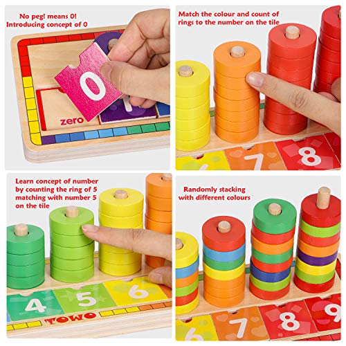 Wooden stacking rings - Learning to count - Counting game with 45 rings