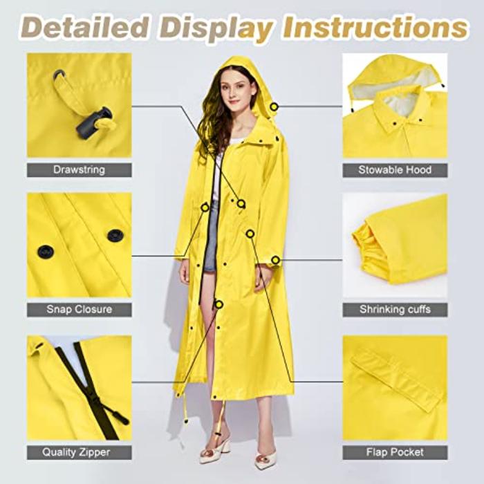 Stylish Long Rain Jacket Raincoat Unisex Hood