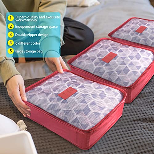 Lot de 8 cubes de rangement, cubes d'organisation pour valise, avec sac à chaussures, sac à linge, organisateur de voyage, sacs à vêtements, pour sac à dos, rose cerise