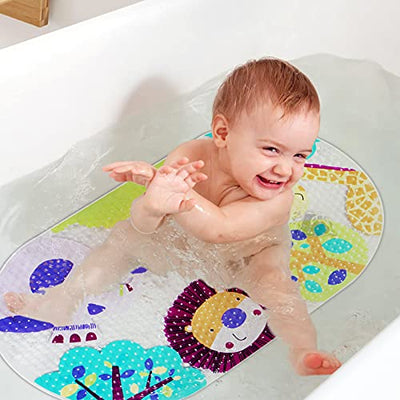 non-slip children's bath mat, PVC bath mat shower mat with powerful suction cups massage function baby bath mat (forest animals)