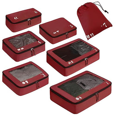 Organisateur de valise, cubes d'emballage, 7-piece Suitcase Organiser Set, Cubes d'emballage, Pet Recycled Packing Bags for Suitcases, Suitcase Organiser for Backpack, Shoe Bag, Clothes Bags for Suitcases