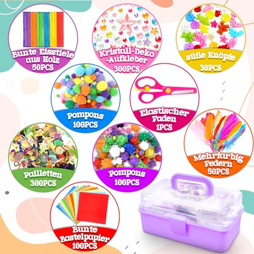 Craft kit for children,Crafting kit include pompoms,Pipe cleaners,Scrapbooking craft supplies