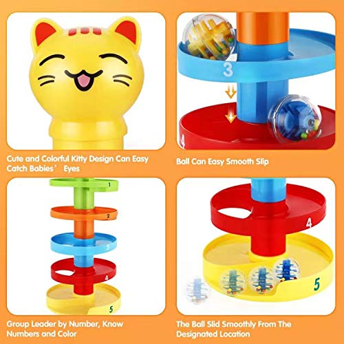 5 layers ball drop ball ramp stacking tower toy, 3 balls marble run marble run