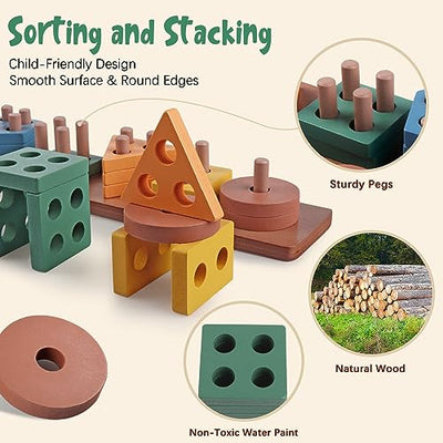 6 in 1 toys baby from 6 9 12 months 1 2 3 years, motor skills toys xylophone stacking tower wooden toys motor skills cube