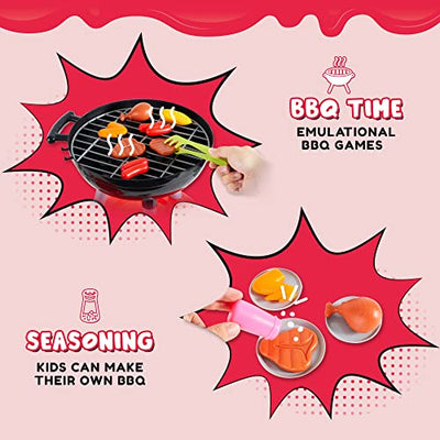 24 PCS Barbecue Grill Kids BBQ Cooking Kitchen Toy with BBQ Accessories Cooking Play Set for Kids Kitchen Pretend Play