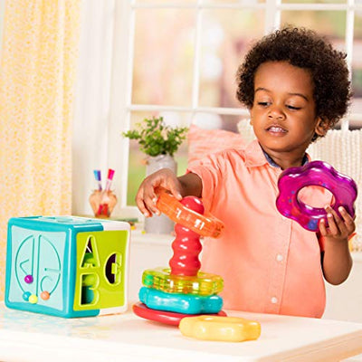 Motor skills cube and stacking tower with letters, numbers