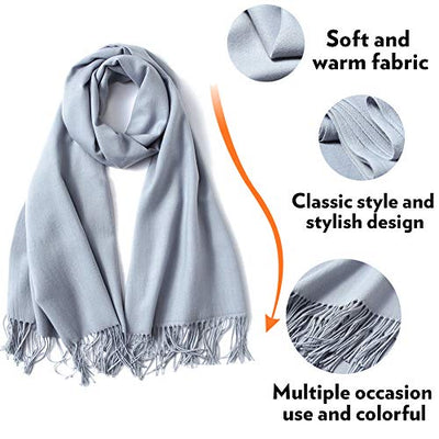 Scarf Warm Winter Autumn Plain Cotton with Tassels/Fringes, 40+ Colors Solid & Plaid Pashmina xl Scarves Light Gray 2