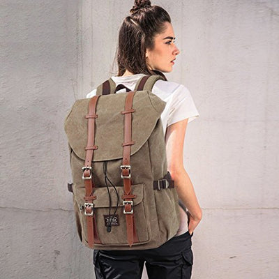 Vintage backpack nice cotton daypack with laptop compartment for 14 inch notebook for school, university