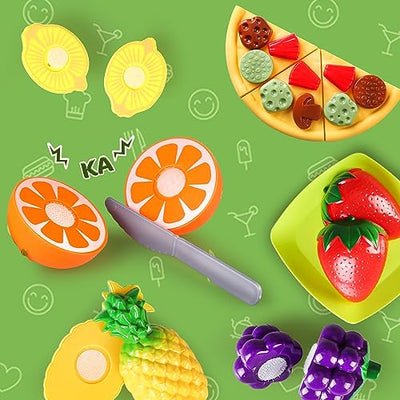 Kids kitchen accessories, play kitchen accessories with picnic basket, food toys 103 pieces, children role play games