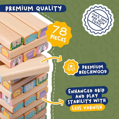 Jeu d'empilage de blocs en bois – Jeu social familial 4 en 1 Wiggle Tower – Ensemble : blocs de construction