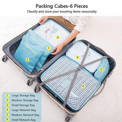 Organisateur de valise, 8-en-1 Set Organisateur de bagages, Sacs de vêtements de voyage imperméables comprenant 2 sacs à chaussures, 3 cubes d'emballage et 3 sacs de rangement, pour vêtements, chaussures, cosmétiques - Bleu coréen