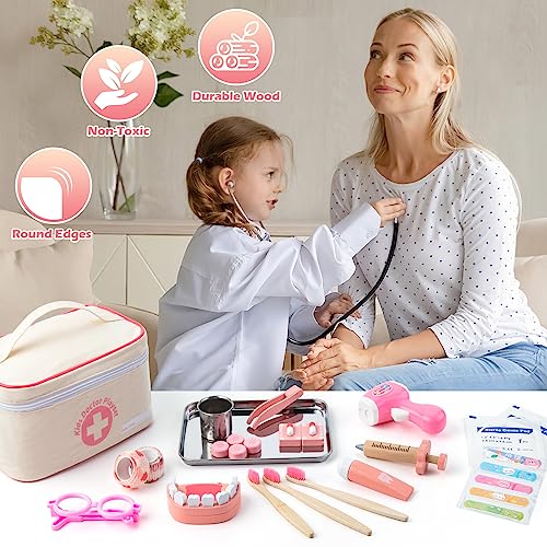 Mallette de médecin pour enfants, mallette de médecin pour enfants, jouet en bois avec stéthoscope, jeu de rôle pour enfants 