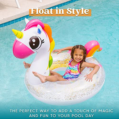 Inflatable Unicorn & Flamingo Pool Float with Glitter 35.5" (2 Sets)