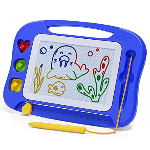 Magic board kids magnetic painting board, Colorful erasable magnetic board with magnetic pen and 3 stamps, magic painting board for travel, car ride