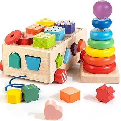 Wooden stacking toy for toddlers from 12 months old