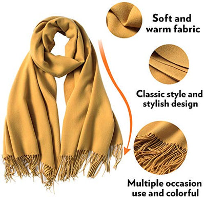 Scarf Warm Winter Autumn Plain Cotton with Tassels/Fringes, 40+ Colors Plain & Plaid Pashmina xl Scarves Dark Yellow