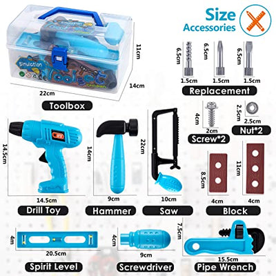 Kids tool set, tool box kids, incl. drill, screwdriver toys and tool accessories, craftsman kids toys