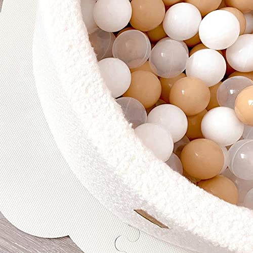 Ball Pool Baby - Round 90x40cm Baby Pool for Children with 200 Balls, Boucle, White: All White