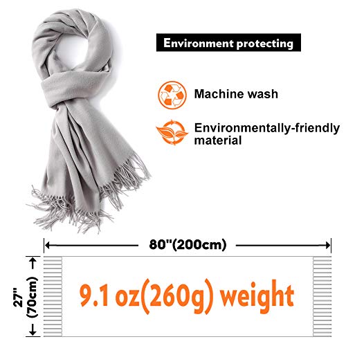 Scarf Warm Winter Autumn Plain Cotton with Tassels/Fringes, 40+ Colors Solid & Plaid Pashmina xl Scarves Silver Grey