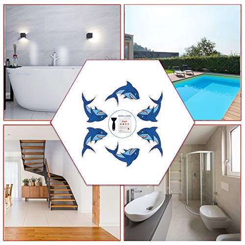 Non-slip shark bathtub stickers, 20 pieces, self-adhesive, for children and shower with high-quality scraper, each approx.