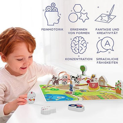 Threading game on the farm: toys for children from 2 years, wooden motor skills toys, children's toys, wooden toys with 12 wooden figures and game board