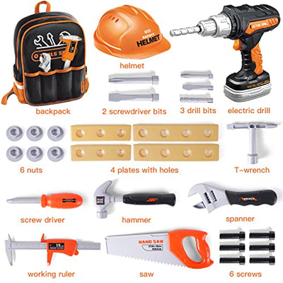 Kids Tool Toy Set - Drill Machine Play Tool Bag Cordless Screwdriver, Tool Case Filled with Toy Kit