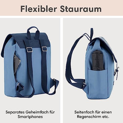 Backpack Small Blue - Ida - Small backpack for leisure, university or city - With laptop compartment (up to 13 inches) - Elegant & Sustainable - Water repellent