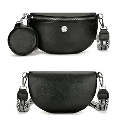 Stylish Fanny Pack Crossbody Bag Wide Strap Handbag Shoulder Bag Small Fanny Pack Modern Bags Vegan Leather Chest Bag With Coin Purse