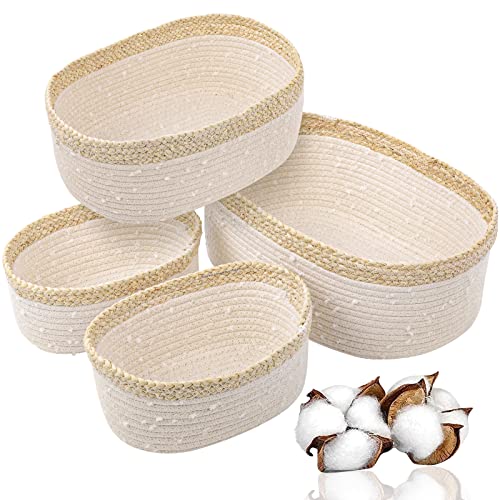 Set of 4 Storage Basket Woven Cotton Rope, Basket Storage Basket Changing Table Organizer