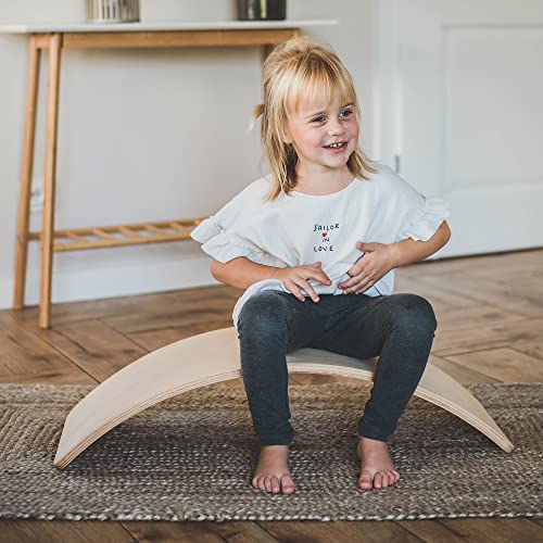 Balance board for children - toddler wobble board with felt, 80x30cm wooden balance beam, gray - felt gray