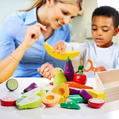 Wooden kitchen kids toy, cut fruit and vegetable magnetic toy, cooking food simulation education and color perception