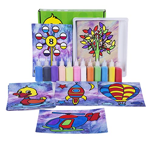 Packs Sand Painting Cards Art Kids Coloring DIY Paper Craft Kit with 12 Bottles Coloring Sand for Kids