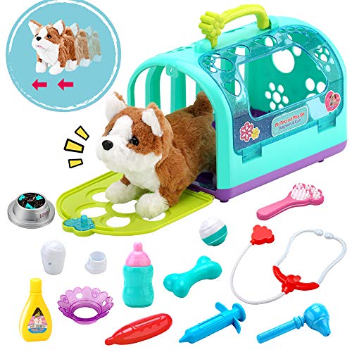 15 Piece Vet Play Set Vet Case Role Play With Toy Doctor Case Doctor Accessories With Electronic Dog And Transport Cage