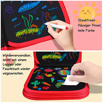 Wipeable coloring book for kids, portable kids coloring book 14 pages reusable drawing board with 12 color pencils - dinosaur