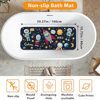 Tapis de bain pour baignoire pour enfants - Tapis de bain antidérapant pour bébé - Extra long - Tapis de sol antidérapant pour salle de bain, douche pour tout-petits - Avec ventouses et trous de drainage