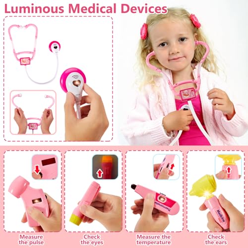 Doctor Suitcase Girls Toy 3+ Years Gift Ideas, Doctor Suitcase Kids Doctor Coat Child Doctor Set Role Play Kids Toy Gifts Toys 4 5 6 Years Toddlers and Up