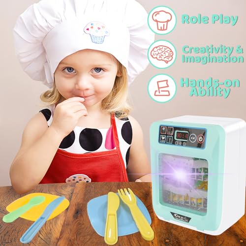 Kitchen set for kids, dishwasher play set with a variety of accessories and realistic functions, lights and sound included, play toys for kids