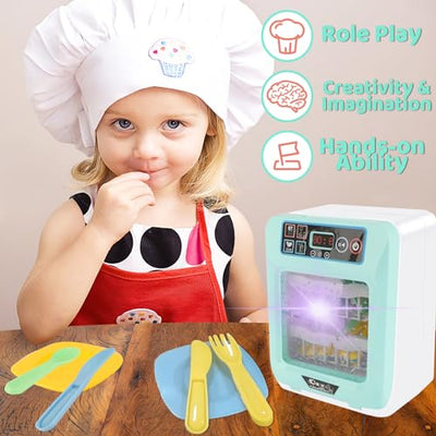 Kitchen set for kids, dishwasher play set with a variety of accessories and realistic functions, lights and sound included, play toys for kids