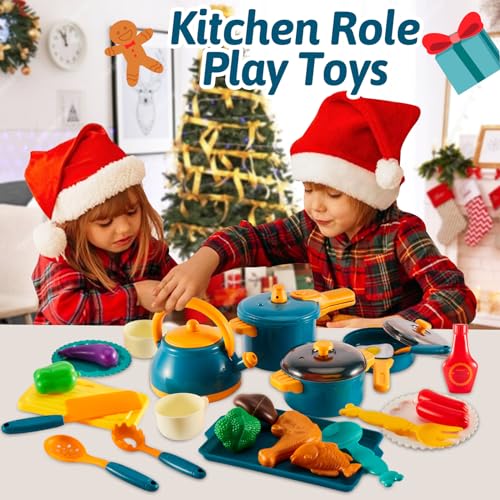 Kids Kitchen Accessories Tableware Play Kitchen Kids Toy Kitchens Accessories Food Toys Cookware Kids with Pots Pans