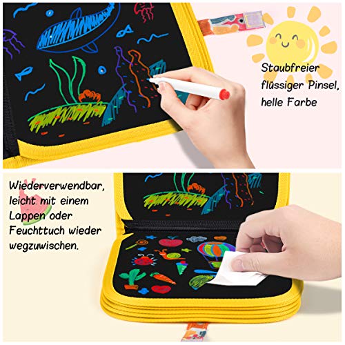 Wipeable coloring book for kids, portable kids coloring book 14 pages reusable drawing board with 12 color pencils - bear