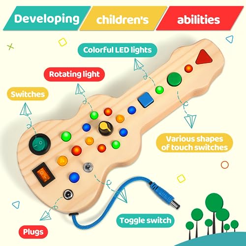 Guitar Busy Board für hölzerne sensorische Spielzeug Kleinkinder LED Lichtschalter Board frühe Entwicklung und Lernen Lernspielzeug