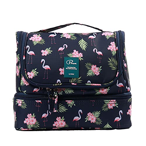 Toiletry Bag Travel Toiletry Bag Foldable Waterproof Cosmetic Bag Constitution Shower Bag with Carrying Handle and Hook for Travel, Toiletries - Flamingo