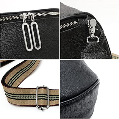 Black Crossbody Bag Wide Strap Chest Bag Leather Bum Bag Ladies Stylish Elegant