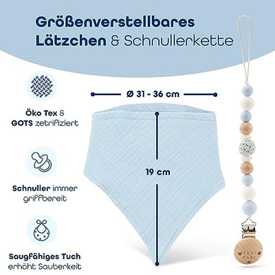 Babygeschenk Junge [6-teilig] für Neugeborene | handgefertigtes Spielzeug, Spucktuch,