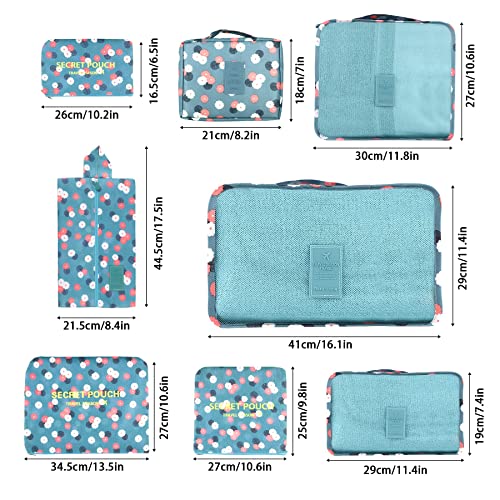 Pack of 8 Packing Cubes, Suitcase Organisation Cubes, with Shoe Bag, Laundry Bag, Travel Organisers, Clothes Bags, for Backpack